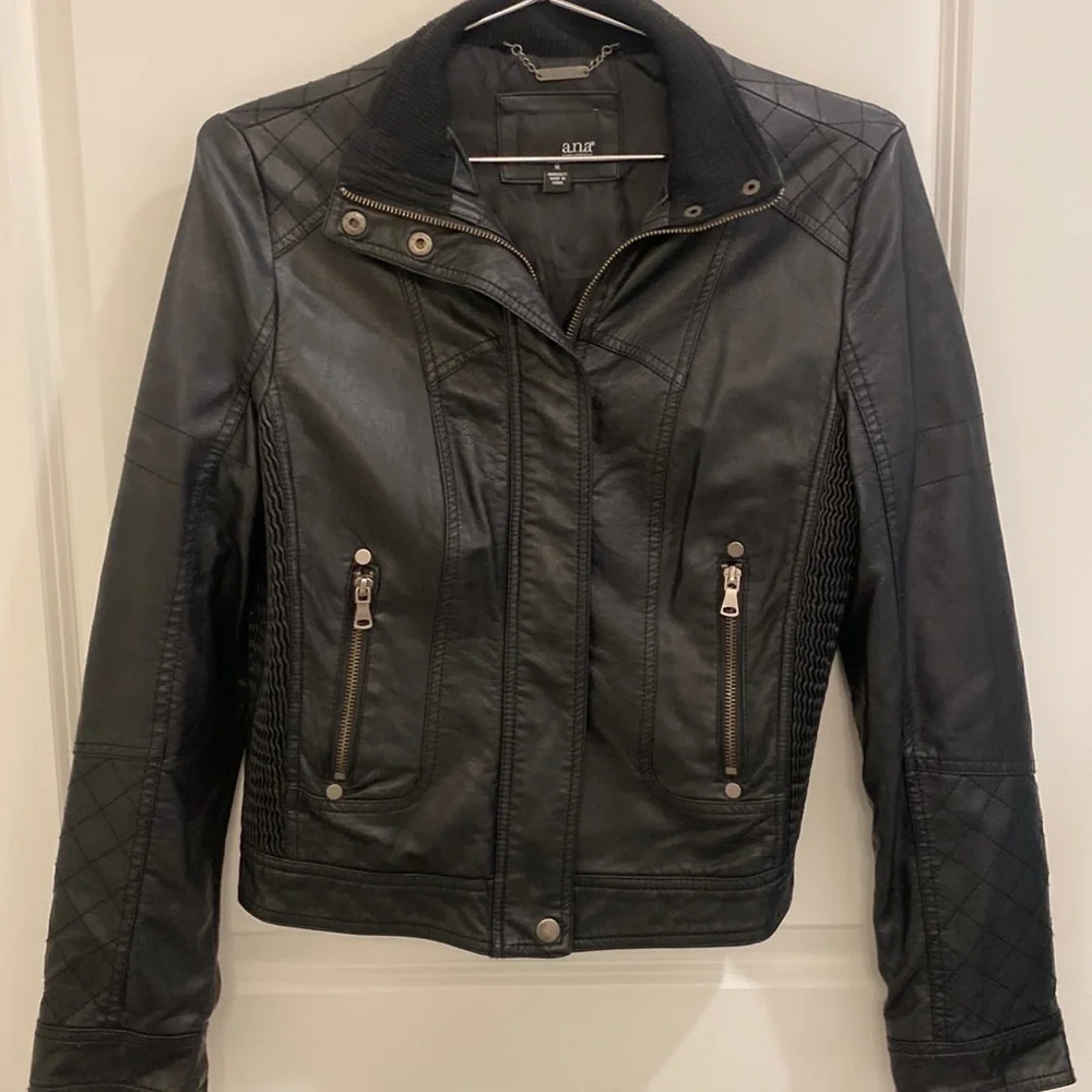 Faux Black Leather Jacket moto - Picture 1 of 11